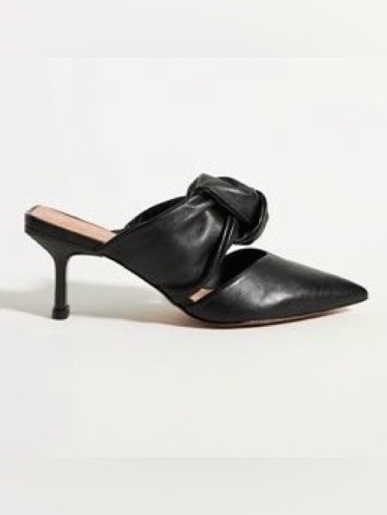 Vicenza Shoes - Vicenza Knotted Kitten Heels - Black Matte Leather Mules | Size 39
